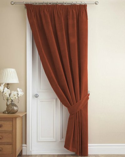 Thermal Velour Velvet Door Curtain Finished In Terracotta 66 Wide x 84 Drop