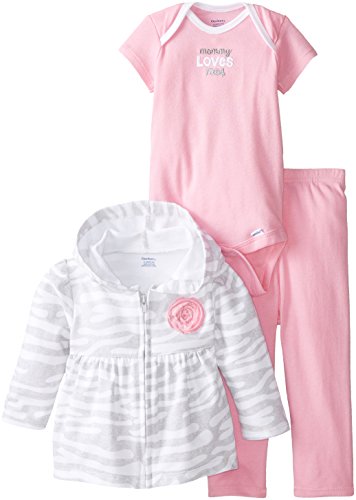 Gerber Baby Girls' 3 Piece Hooded Jacket Bodysuit and Pant Set