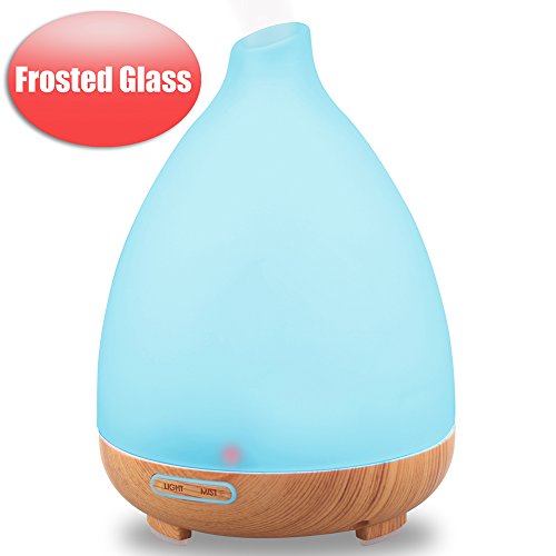 Aromatherapy Essential Oil Diffuser, URPOWER 130ml Frosted Glass Exterior Ultrasonic Aroma Humidifier with Adjustable Mist Mode 7 Color Changing LED Lights Waterless Auto Shut-off for Home Office Baby