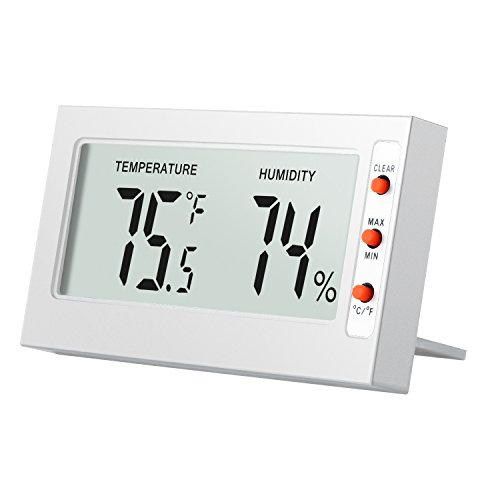 Amir LCD Digital Temperature Humidity Meter Thermometer, Mini Digital Thermometer Hygrometer and Humidity Gauge -Accurate Readings -(°C/°F) -Min/ Max Records -for Cars, Home, Office (White)