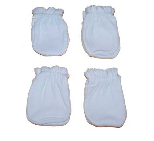 4 Pairs Cotton Solid White Newborn Baby/infant No Scratch Mittens Gloves