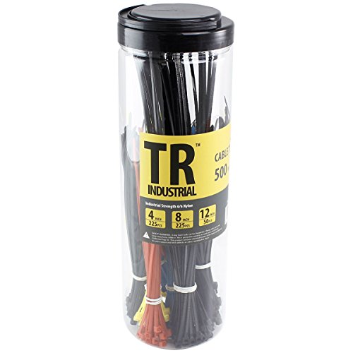TR Industrial TR88300 Assorted Cable Ties Set (500 Piece), 7, Black/Red/Blue/Yellow