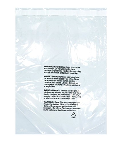 Suffocation Warning Poly Bags, 1.5ml Resealable, 100 Count (14 x 20)