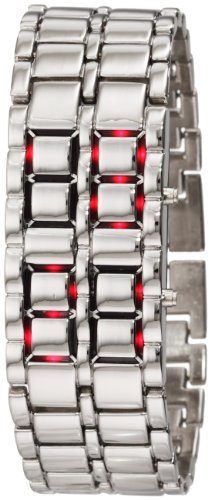 GGI International Men's MLed-Lava-SR Silver Stainless Steel Lava Red LED Digital Bracelet Watch