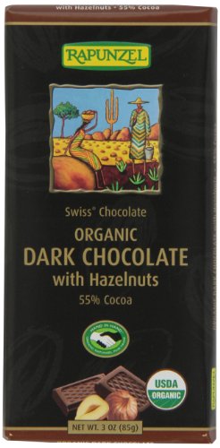 Rapunzel Organic Dark Chocolate with Hazelnuts 55% Cocoa, 3-Ounce Bars (Pack of 12)