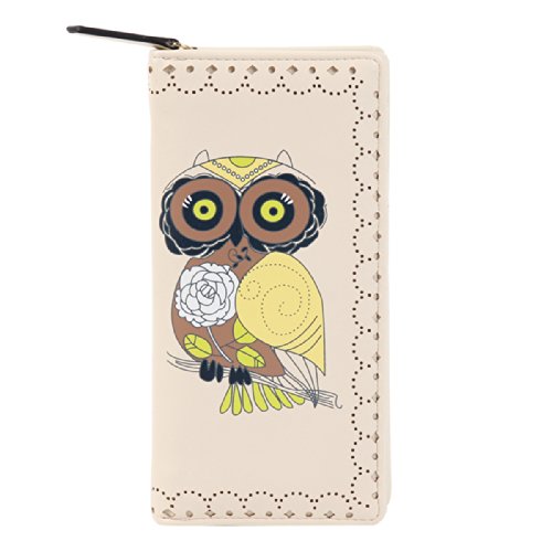 Damara Womens Owl Print Bifold Long Zip Around Clutch Wallet