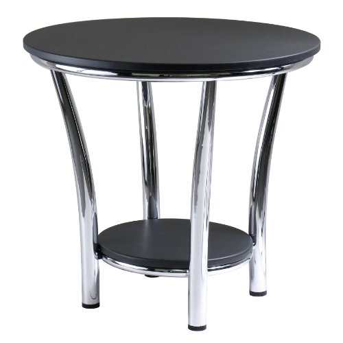 Winsome Wood Maya Round End Table, Black Top, Metal Legs