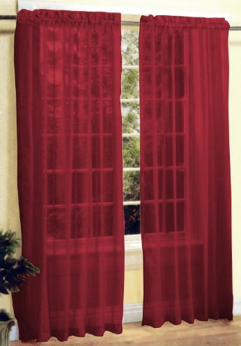 2 Pc Sheer Voile Window Curtain Panel Set Burgundy