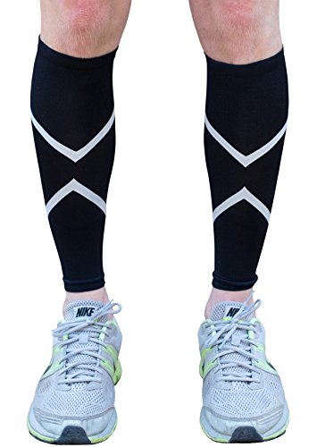 Reflective Calf Compression Sleeve (1 Pair) - Shin Splint Guards for Men & Women - Boost Circulation and Recover Faster - Includes 2 Leg Compression Sleeves - Prevent Shin Splints, Large-XL