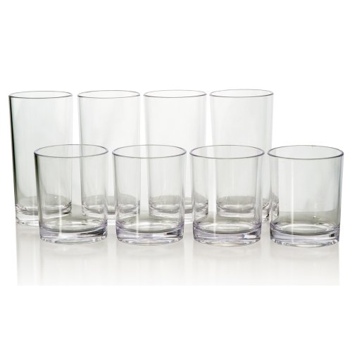 8pc Break-resistant Clear Plastic Cup Tumblers, four 14-ounce rocks and four 18-ounce water