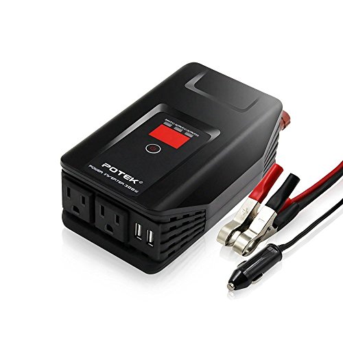 POTEK 300w Power Inverter DC 12V to AC 110V Car Adapter with 2 5V/2A usb charging output Compatible Well with Cell Phones,Laptops,Camera,CD player ETC