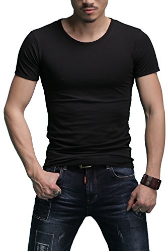 Sunshine Code Men's Short Sleeve Crewneck Slim Fit T-Shirts Stretch Muscle Undershirt, S(170/88A), Black
