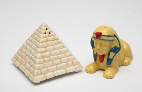 Two Piece Pyramid and Sphinx Egyptian Style Salt and Pepper Shakers
