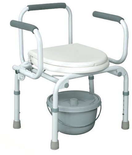 Commode, Toilet and Shower Chair with Removable Back, Flipping Armrests and Flat Hard Seat Cover