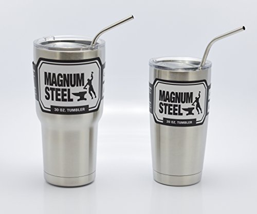 Stainless Steel Drinking Straws, Set of 4, Fits Both 30 oz and 20 oz YETI, Magnum Steel, and RTIC Tumblers, Universal Fit, Cleaning Brush Included