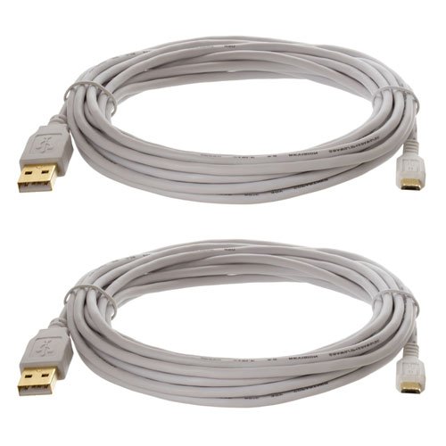Cmple - USB 2.0 A Male / Micro B 5 PIN, 15 Feet, White, Gold Plated (Pack of 2)