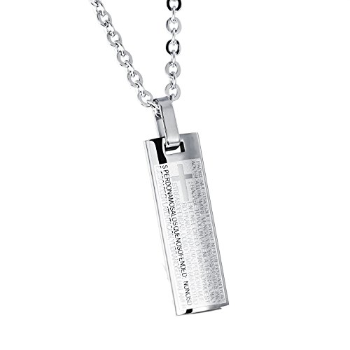 NIANPU Fashion Silver Stainless Steel Bible Verse Lord's Prayer Cross Necklace