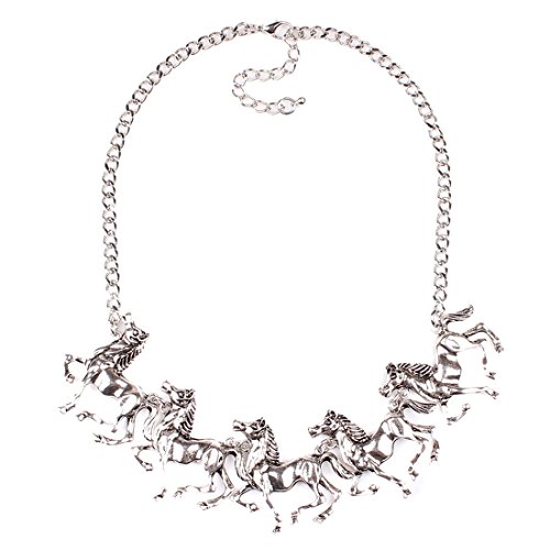 Qiyun (TM) Silver Tone Zodiac Year Of The Horse Charm Animal Link Chain Charm Necklace