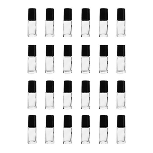 Clear Empty (1/6 Oz/5 ml) Plain Glass Container Tubes Roll-On Bottles with Ball Tips and Black Caps for Homemade Lip Care Products, Essential Oils, Cosmetic Gift, Perfumes (24 Pack) by Super Z Outlet®
