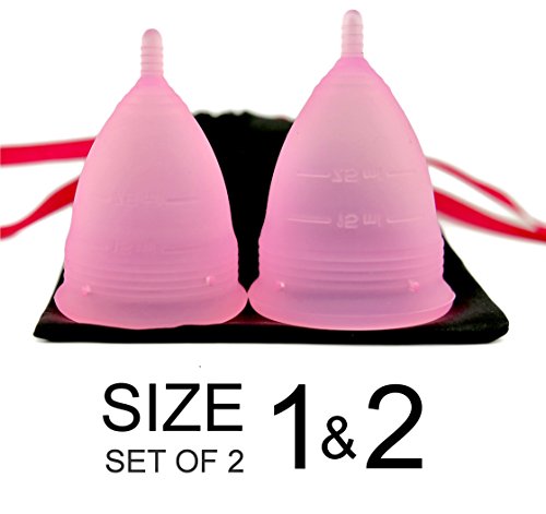 Menstrual Cup Lola Cup Set of 2 - Period Cup made of BPA Free, 100% USA Medical Grade Silicone - Menstruation Cup, Short Stem - Size 1&2 (Combo)