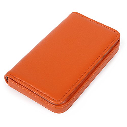 PU Leather Business Name Card Credit ID Card Holder Case with Magnetic Shut Orange