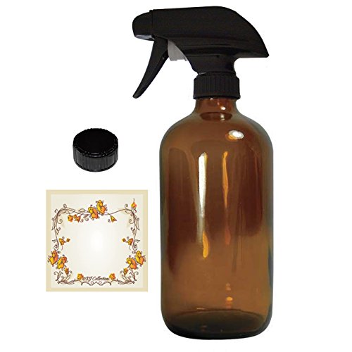 Large 16 Oz Empty Refillable Amber Glass Spray Bottle, Decorative Bottle Label and Phenolic Cap
