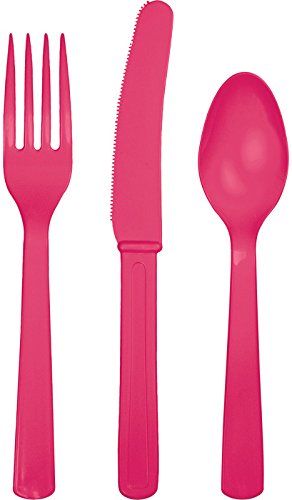 Creative Converting Touch of Color Heavy Duty 24 Count Plastic Cutlery Assortment Set, Includes Fork/Spoon/Knife, Hot Magenta