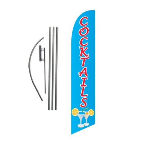 Cocktails 15ft Feather Banner Swooper Flag Kit - INCLUDES 15FT POLE KIT w/ GROUND SPIKE