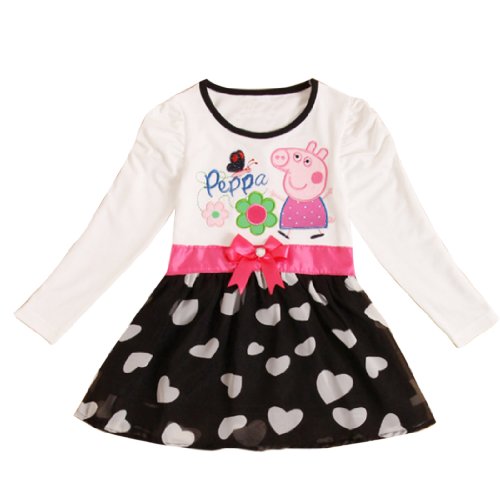 Zeagoo Girl's Sweet Princess Cartoon Peppa Pig Ball Long Sleeve Dress 110