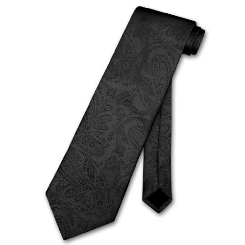Vesuvio Napoli NeckTie Solid BLACK Color Paisley Men's Neck Tie