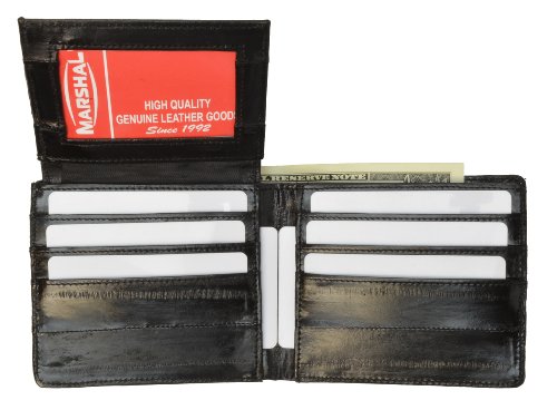 100%Genuine EEl Skin Bi-fold Mens Wallet Black #E316