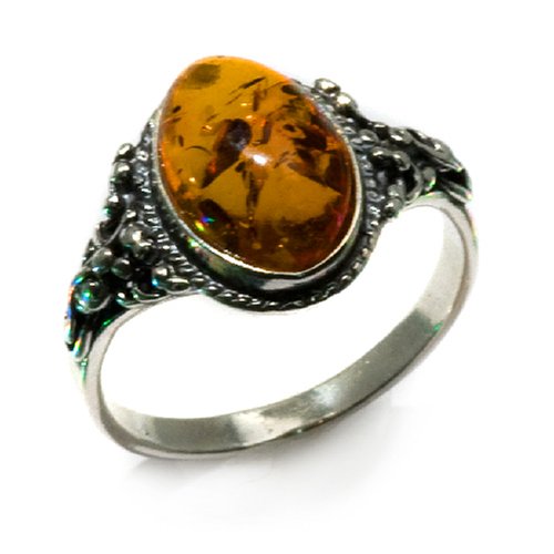 Honey Amber and Sterling Silver Classic Oval Ring, Sizes 5,6,7,8,9,10,11,12