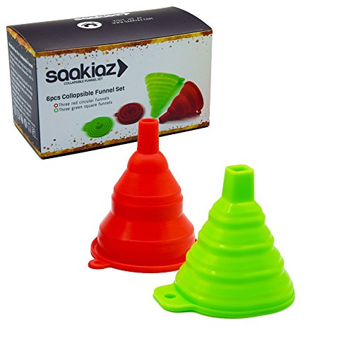 Saakiaz (6 Piece Set) Silicone Collapsible Funnels - Professional Foldable Funnel for Transferring of Liquid, Fluid, Dry Ingredients & Powder -Heat Resistant & Dishwasher Safe | BPA-free