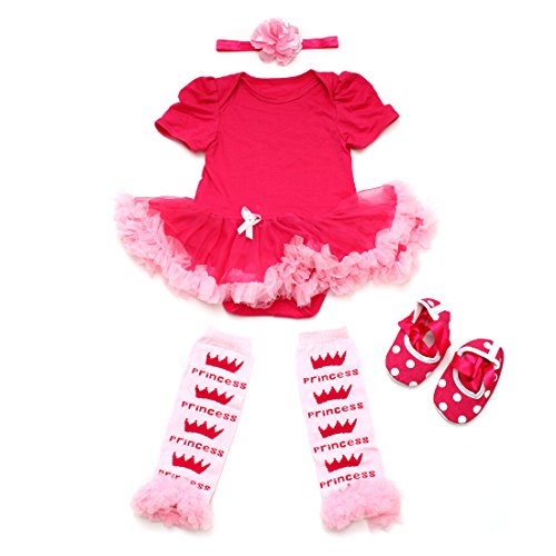 TANZKY® 4pcs Baby Hot Pink Flower Romper Pettiskirt Bodysuit Tutu Party Dress (S 0-6months)