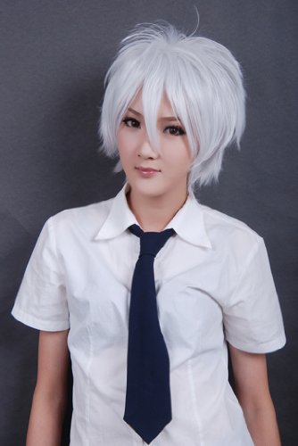 Cosplay Wigs Short White Halloween Party Full Hair with Cap Gintama Anime Hair