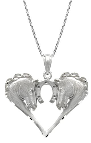 Sterling Silver Horse with Horseshoe Necklace Pendant with 18 Box Chain