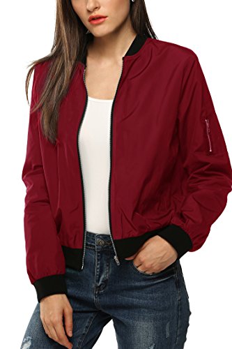 Zeagoo Womens Classic Quilted Jacket Short Bomber Jacket Coat, Wine Red, X-Large, Wine Red, X-Large