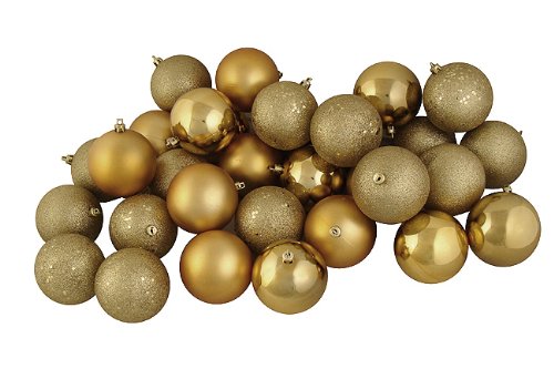 Vickerman 32 Count Gold Glamour Shatterproof 4-Finish Christmas Ball Ornaments, 3.25