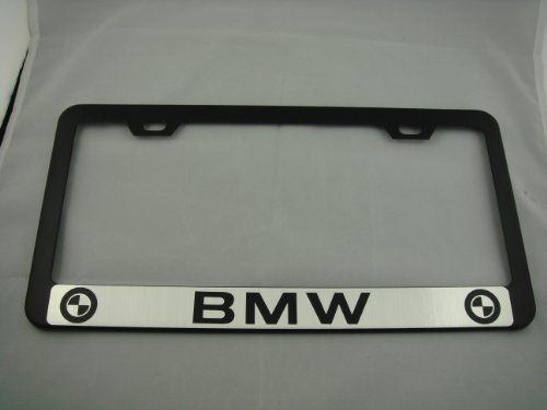 BMW Black License Plate Frame w/ Black Caps