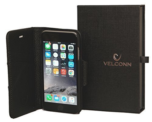 Leather Wallet Case - Lightweight Premium Genuine Italian Leather Case With Lifetime Guarantee for Apple iPhone by VELCONN™ (Noble-Black, iPhone 6 / 6S)