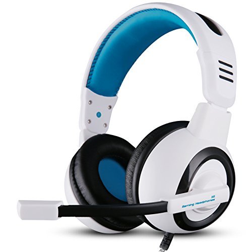 Sound Intone X6 2015 New Professional 3.5mm Pc Gaming Stereo Headset Noise Canelling Headphones with Volume Control Microphone for Online Gaming, Pc Computer Game ,Desktop Pcs, Laptops (White/blue)