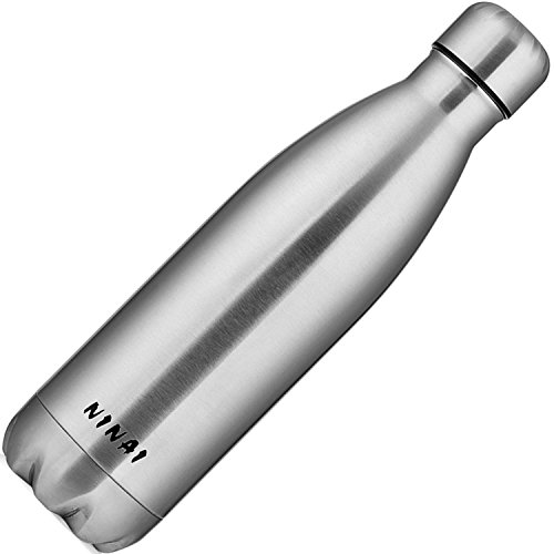 NINAI - Insulated Double Wall Vacuum Stainless Steel Water Bottle, 17 Ounce, Silver