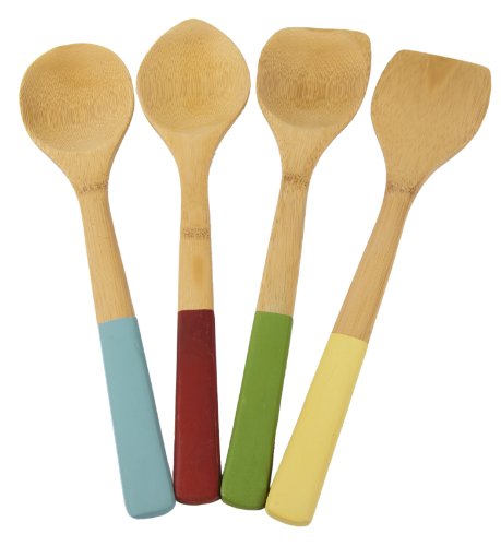 Architec Bamboo Kitchen Tools with Color Handles, Set of 4, Light