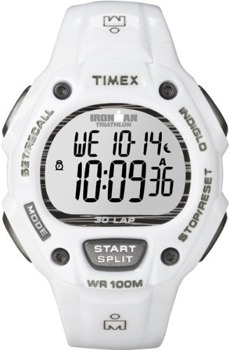 Timex Sport Ironman Fullsize Quartz Watch with LCD Dial Digital Display and White Resin Strap T5K617SU