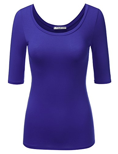JJ Perfection Women's Basic 3/4 Sleeve Scoopneck T-Shirt ROYAL XL
