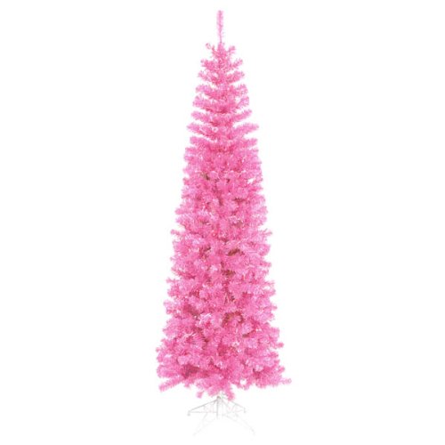 Vickerman Pre-Lit Pink Artificial Pencil Tinsel Christmas Tree with Pink Lights, 7.5'