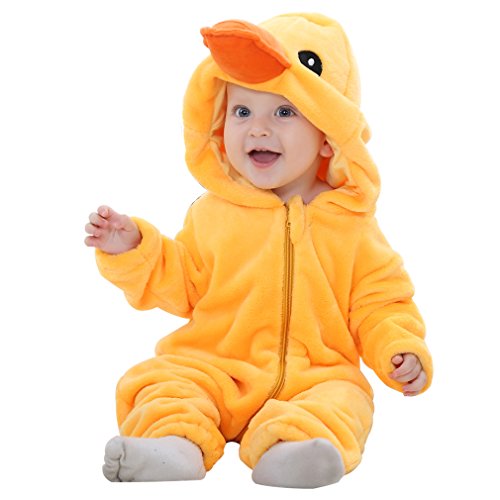 IDGIRL Unisex-baby Winter Flannel Romper Duck Onesie Outfits Suit (80cm (4-10months), Yellow)