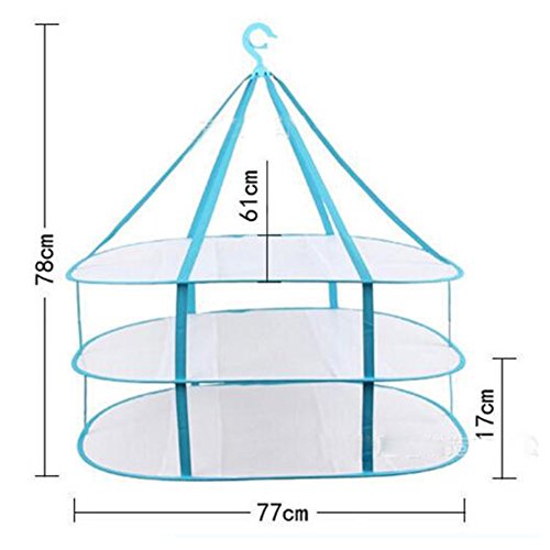 Highdas Mesh Hanging Folding Windproof Drying Clothes Laundry Basket Dryer Rack 3 Layers 77x61x17cm