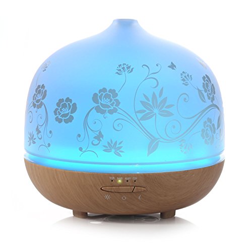 ISELECTOR 500ml Aromatherapy Essential Oil Diffuser Whisper Quiet Ultrasonic Cool Mist Aroma Humidifier with 7 Color LED Lights Changing,Waterless Auto Shut-off,Time Setting and Adjustable Mist mode