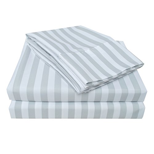 Wrinkle Resistant 3000 Series Cabana Stripe Queen Bed Sheet Set, Grey